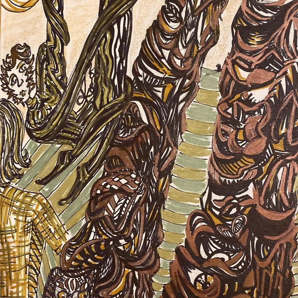 Unframed Original Art Drawing Illustration Fantasy Forest in metallic & Black - Picture 2 of 5